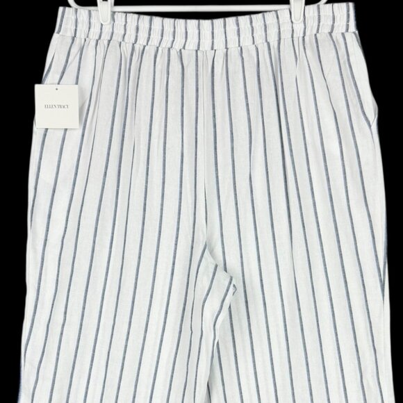 NWT Ellen Tracy Women's Linen Blend Pull-on Straight White Blue Stripe Pants XL - Picture 4 of 11